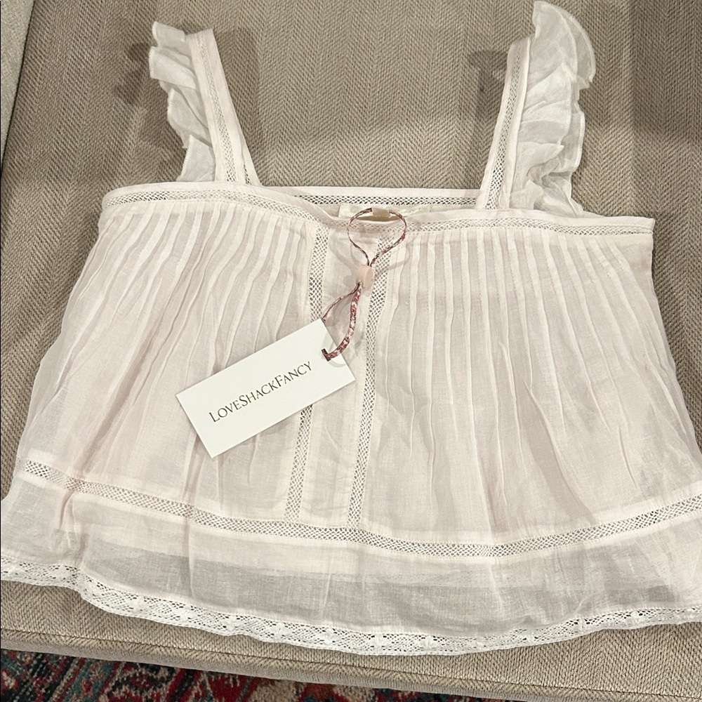LoveShackFancy Tea Rose Pink Pleated Ruffle Top